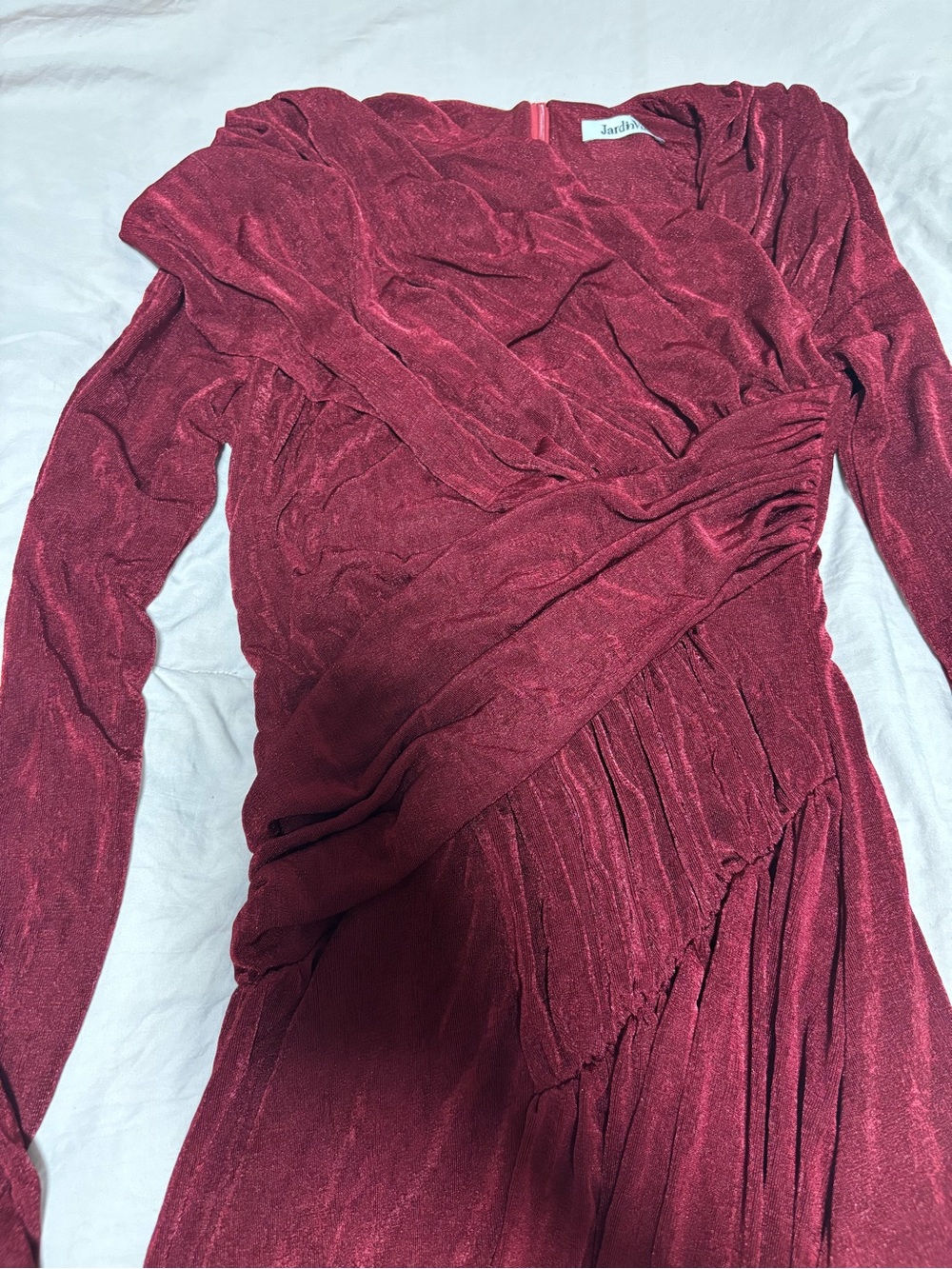 Wine Red Long Sleeve Wrap Dress